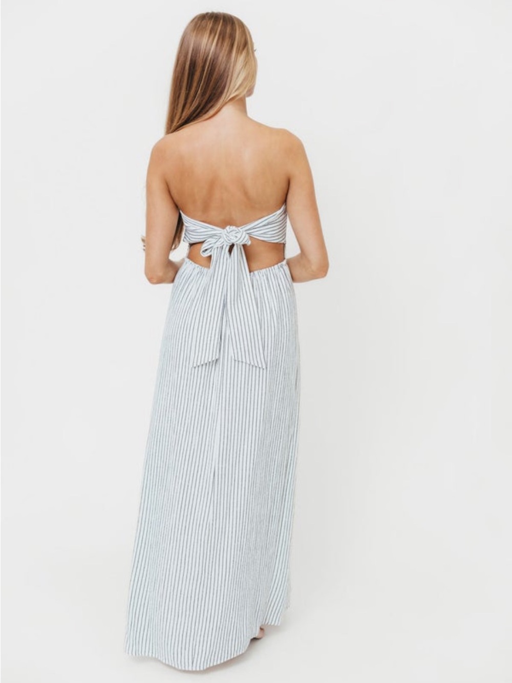 Striped Strapless Maxi Dress in Ivory and Light Blue - Picture 2 of 5